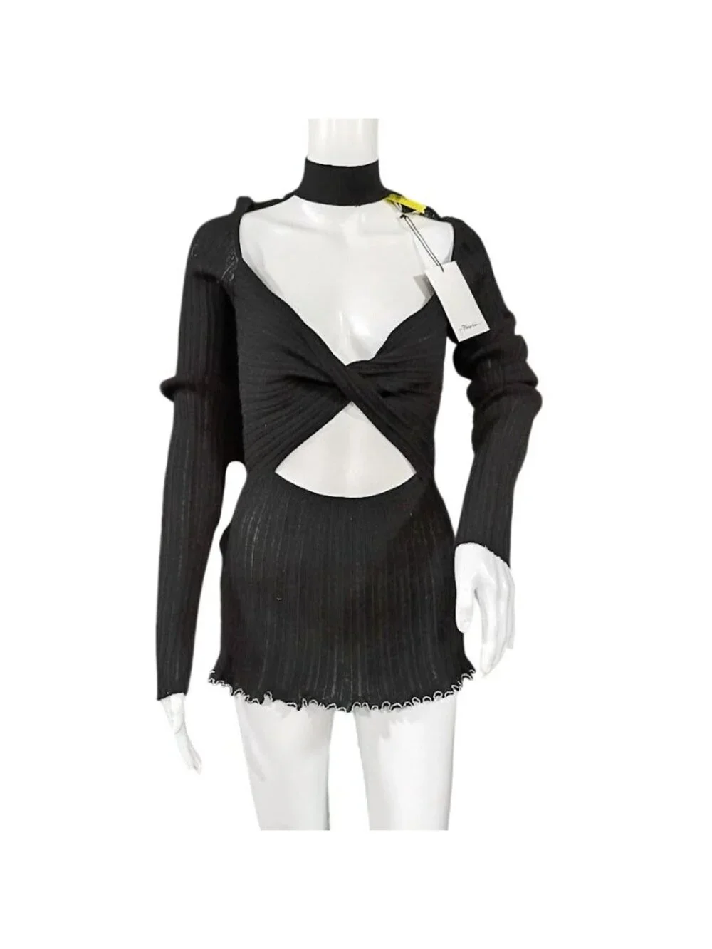 3.1 Phillip Lim Black Ribbed Twist-Front Turtleneck Long Sleeve Top Size L - Picture 4 of 15
